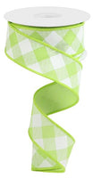 1.5"X10YD DIAGONAL CHECK - BRIGHT GREEN AND WHITE - RGA1264H2