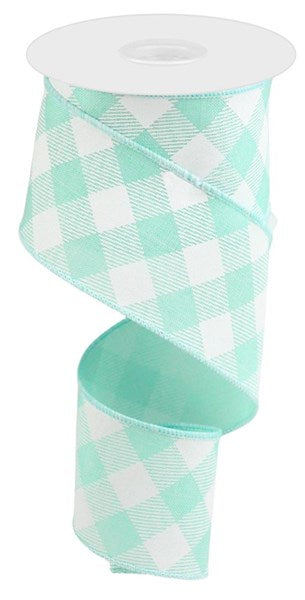 2.5" x 10yd Diagonal Check On Royal - Mint Green and White - RGA1265AN