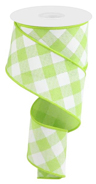 2.5"X10YD DIAGONAL CHECK - BRIGHT GREEN AND WHITE - RGA1265H2