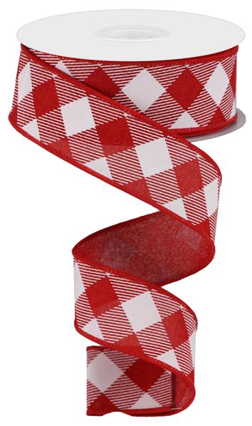 1.5"X10YD DIAGONAL CHECK - RED AND WHITE - RGA126724