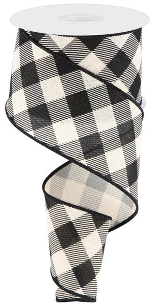 2.5" x 10yd Diagonal Check On Royal - Cream and Black - RGA1271C2