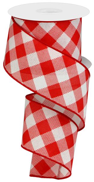 2.5"X10YD DIAGONAL STRIPE/CHECK ON ROYAL - WHITE/RED - RGA128927