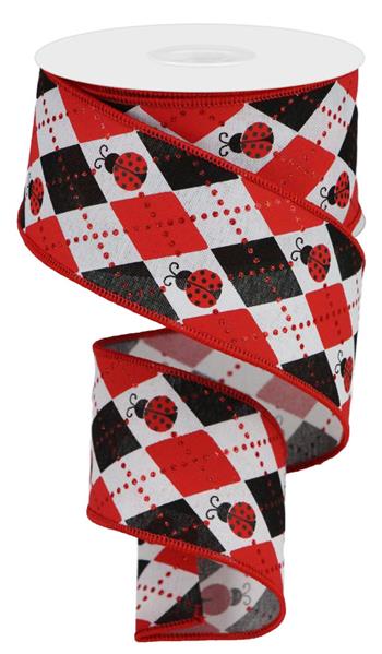 2.5"X10YD ARGYLE LADYBUGS ON ROYAL - WHITE/RED/BLACK - RGA136527