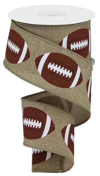 2.5"X10YD FOOTBALLS ON ROYAL-LT BEIGE/BROWN/WHITE-RGA136901