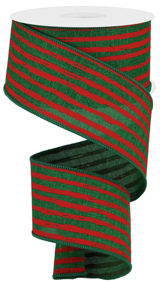 2.5"X10YD IRREGULAR STRIPES ON ROYAL - EMERALD/RED - RGA138258