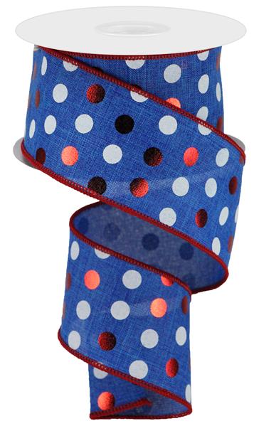 2.5"X10YD METALLIC DOTS ON ROYAL - ROYAL BLUE/RED/WHITE - RGA139025