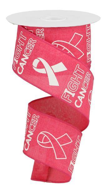2.5"X10YD PINK AND WHITE FIGHT CANCER ON ROYAL - RGA141411