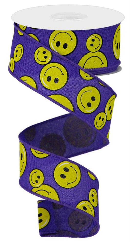 1.5"X10YD SMILEY FACE ON ROYAL - PURPLE/YELLOW/BLACK - RGA146223