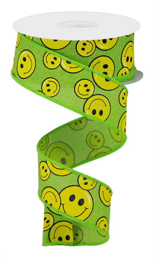 1.5"X10YD SMILEY FACE ON ROYAL - LIME GREEN/YELLOW/BLACK - RGA1462E9