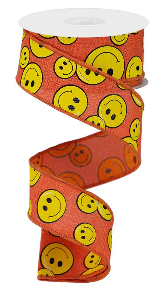 1.5"X10YD SMILEY FACE ON ROYAL - DARK CORAL/YELLOW/BLACK - RGA1462J5