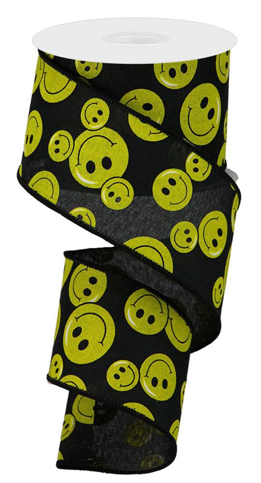 2.5"X10YD SMILEY FACE ON ROYAL - BLACK/YELLOW - RGA146302