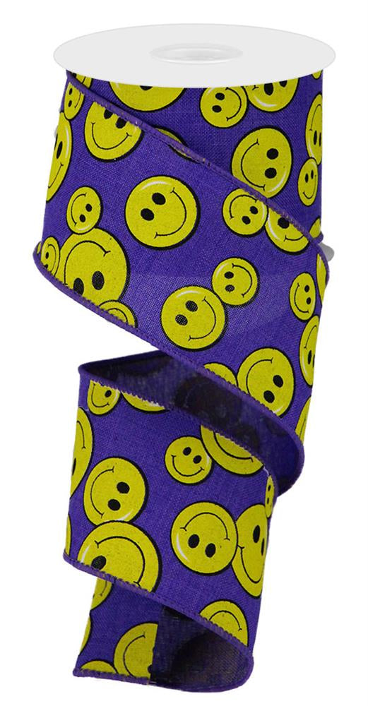 2.5"X10YD SMILEY FACE ON ROYAL - PURPLE/YELLOW/BLACK - RGA146323