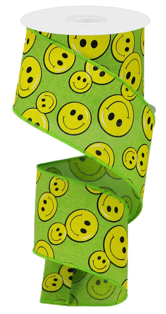 2.5"X10YD SMILEY FACE ON ROYAL - LIME GREEN/YELLOW/BLACK - RGA1463E9