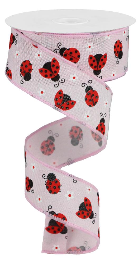 1.5"X10YD MINI LADYBUGS ON ROYAL - POWDER PINK/RED/WHITE - RGA162215