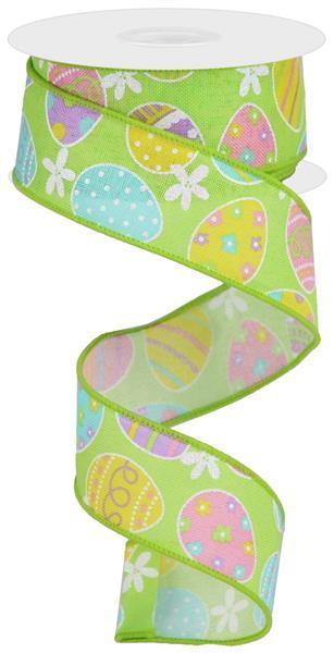 1.5"X10YD EASTER EGGS ON GREEN ROYAL - RGA1656X3