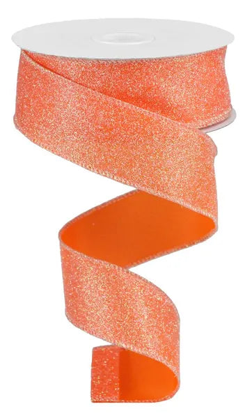 1.5"X10YD IRIDESCENT GLITTER ON SATIN-ORANGE/IRIDESCENT-RGA181620