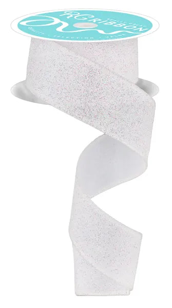 1.5"X10YD IRIDESCENT GLITTER ON SATIN-WHITE/IRIDESCENT-RGA181627