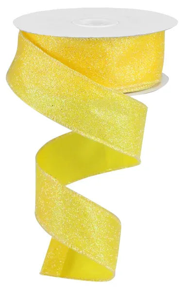 1.5"X10YD IRIDESCENT GLITTER ON SATIN-YELLOW/IRIDESCENT-RGA181629