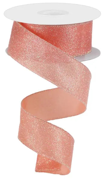 1.5"X10YD IRIDESCENT GLITTER ON SATIN-CORAL/IRIDESCENT-RGA18168K