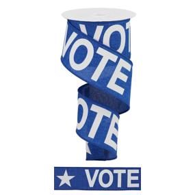 2.5"X10YD VOTE ON ROYAL BURLAP - ROYAL BLUE/WHITE - RGA187325