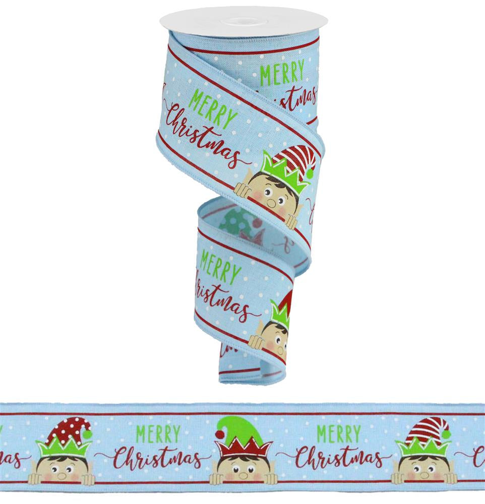 2.5"X10YD PEEKING ELF ON ROYAL - PALE BLUE/RED/GREEN - RGA1908WM