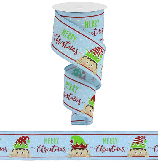 2.5"X10YD PEEKING ELF ON ROYAL - PALE BLUE/RED/GREEN - RGA1908WM