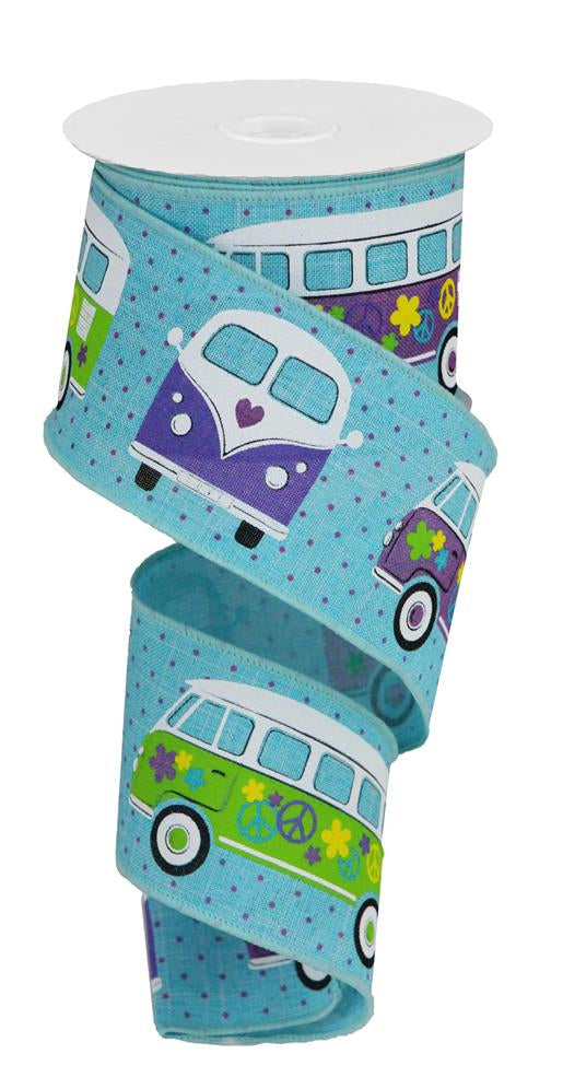 2.5"X10YD RETRO BUS ON ROYAL - LT BLUE/MULTI - RGA191114