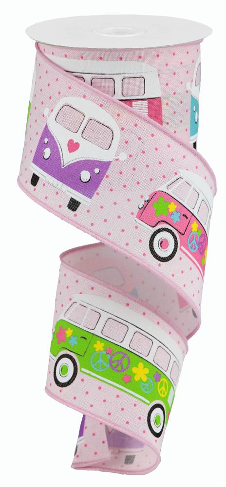 2.5"X10YD RETRO BUS ON ROYAL - POWDER PINK/MULTI - RGA191115