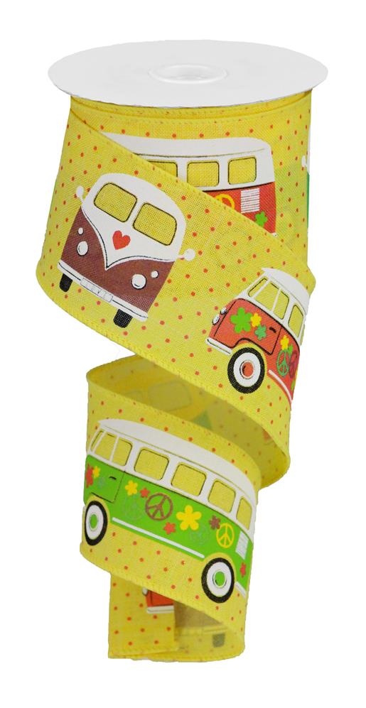 2.5"X10YD RETRO BUS ON ROYAL - YELLOW/MULTI - RGA191129