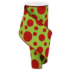 4"X10YD GIANT THREE SIZE DOTS/PG FABRIC - LIME GREEN/RED - RGA194233