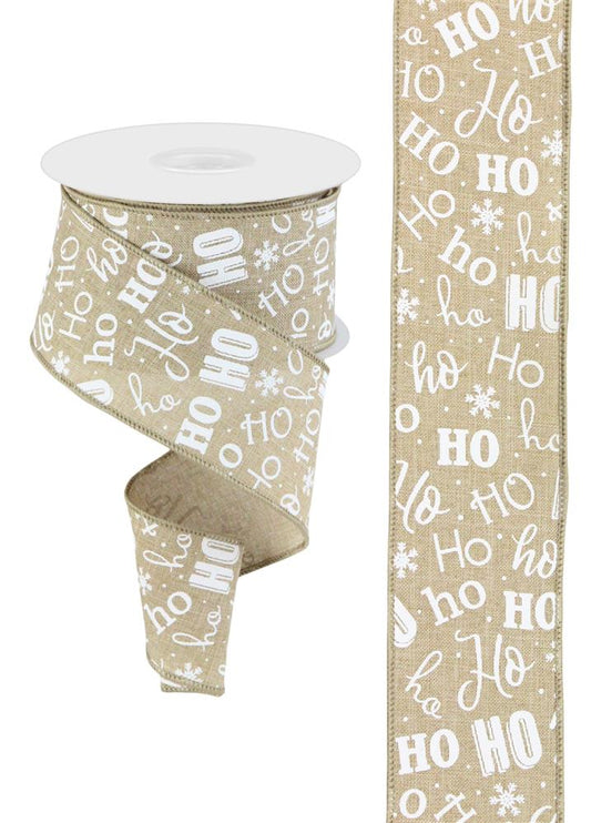 2.5"X10YD HO HO HO ON ROYAL - LT BEIGE/WHITE - RGA196401