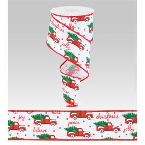 2.5"X10YD CHRISTMAS TRUCKS/FAUX ROYAL - WHITE/RED/EMERALD - RGB10018R