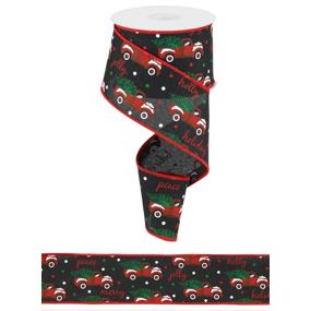 2.5"X10YD CHRISTMAS TRUCKS ON ROYAL - BLACK/WHITE/RED/GREEN - RGB100302