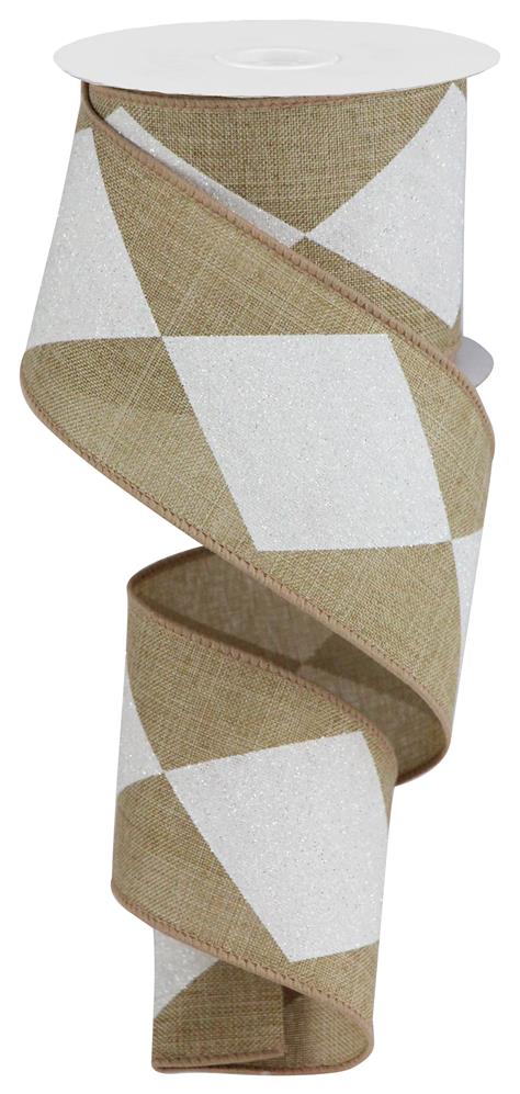 2.5"X10YD BOLD HARLEQUIN ON ROYAL - LIGHT BEIGE/WHITE - RGB101601