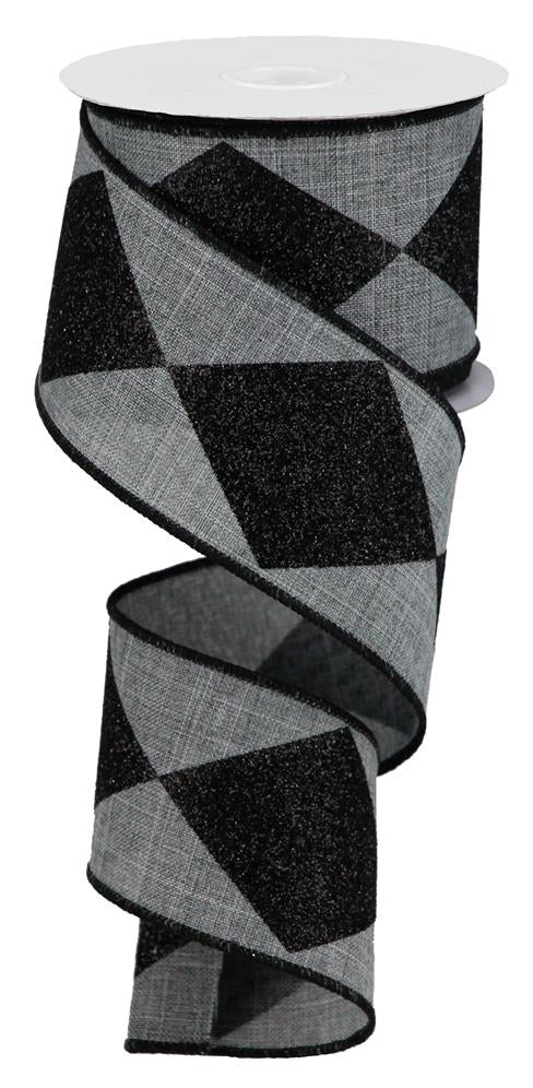 2.5"X10YD BOLD HARLEQUIN ON ROYAL - GREY/BLACK - RGB102010