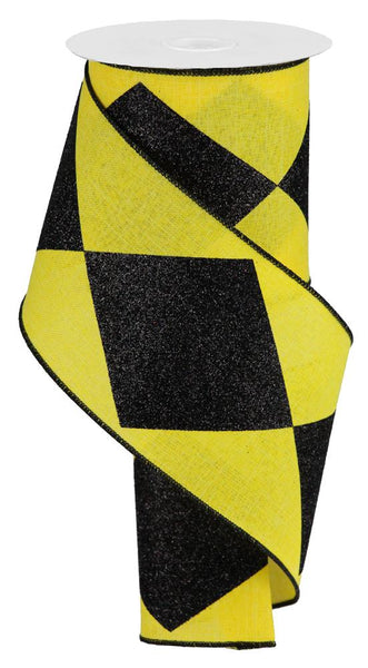 4"X10YD BOLD HARLEQUIN ON ROYAL - SUN YELLOW/BLACK - RGB10318N