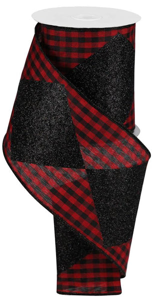 4"X10YD BOLD HARLEQUIN/CHECK - RED/BLACK - RGB1037CM