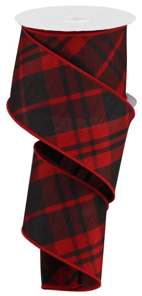 2.5"X10YD PRINTED DIAGONAL PLAID/DUPIONI - RED/BLACK - RGB104824