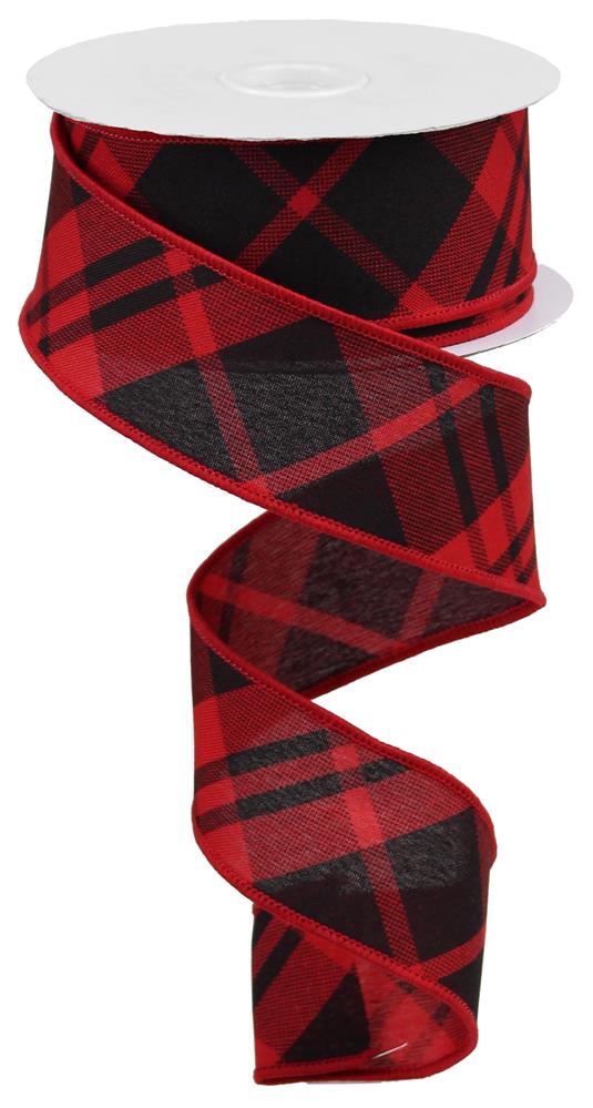 1.5"X10YD PRINTED DIAGONAL PLAID - RED/BLACK - RGB105024