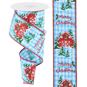 2.5"X10YD CHRISTMAS BARN ON CHECK - BLUE, WHITE, RED, GREEN - RGB1079WR