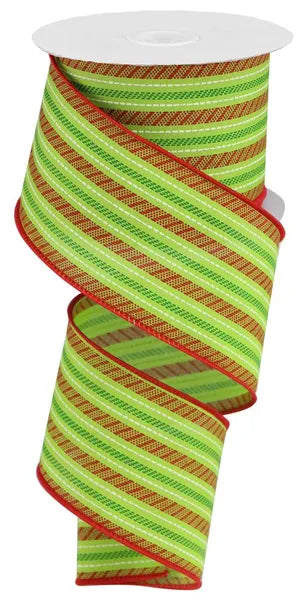 2.5"X10YD SLASH STRIPE-LIME/RED/GREEN-RGB122633