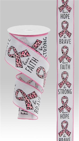 2.5"X10YD BREAST CANCER/ANIMAL PRINT - WHITE/PINK/BLACK - RGC108927