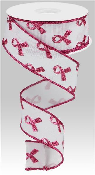 1.5"X10YD PINK GLITTER BREAST CANCER - RGC109227