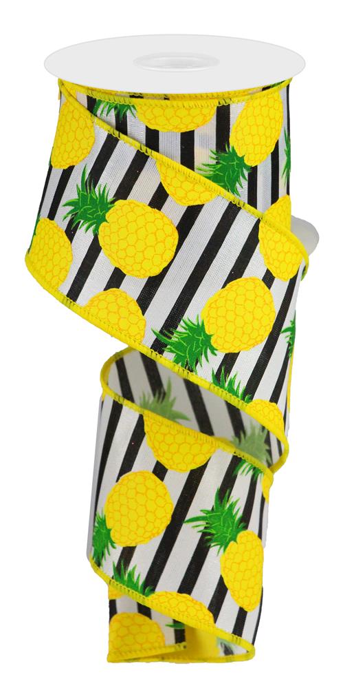 2.5"X10YD PINEAPPLE STRIPE - WHITE/YELLOW/BLACK - RGC1110J3