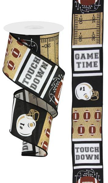 2.5"X10YD FOOTBALL BLOCK PATTERN- BLACK/GOLD/BROWN- RGC115586