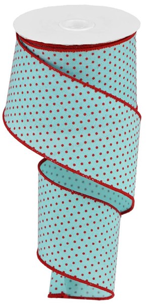 2.5" x 10yd Swiss Dots On Burlap - Ice Blue and Red - RGC1157H1