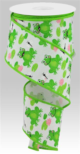 2.5"X10YD FROGS ON FAUX ROYAL - WHITE/GREEN/PINK - RGC120927