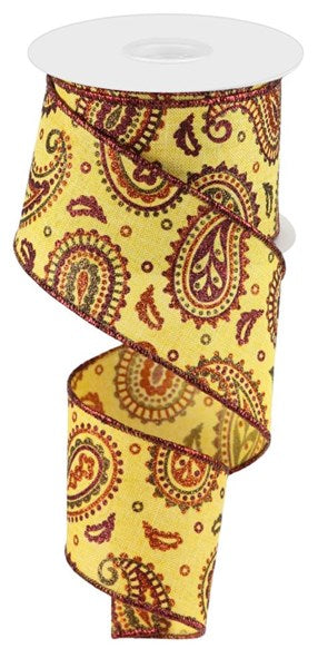 2.5" x 10yd Paisley On Royal - Mustard, Brown, Copper and Burgundy - RGC137657