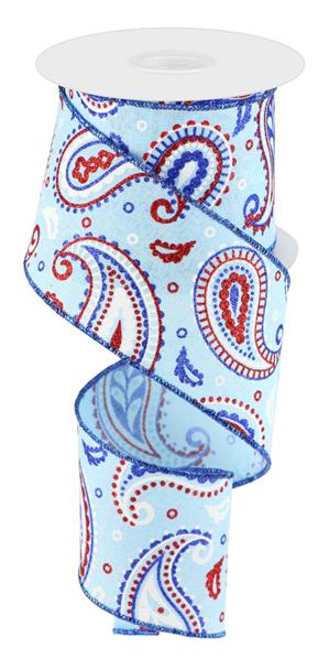 2.5"X10YD PAISLEY ON ROYAL - PALE BLUE, WHITE, RED AND ROYAL BLUE - RGC138214