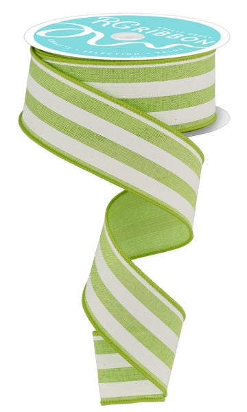 1.5"X10YD white and light green VERTICAL STRIPE ribbon-RGC1562H2